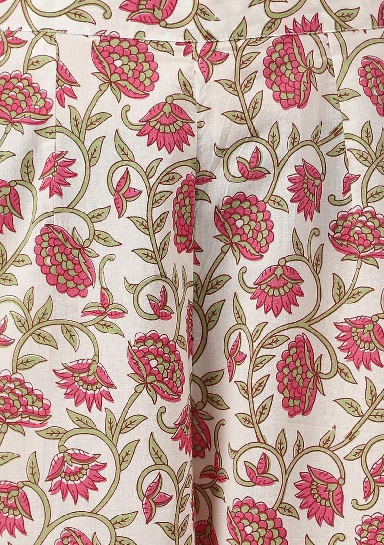 White Printed Cotton Kurta Set - Indya