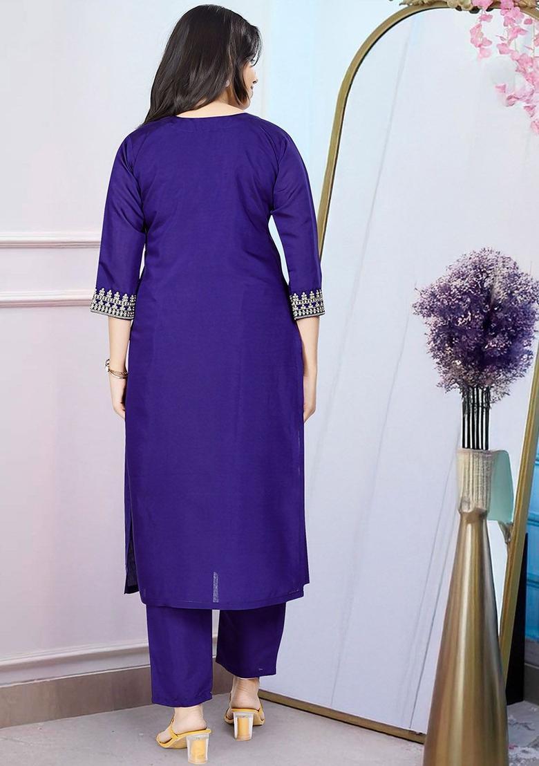 Violet Embroidered Silk Kurta Set - Indya