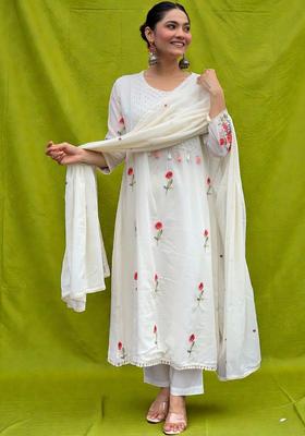 White Embroidered Silk Kurta Set