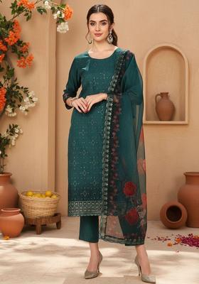 Green Embroidered Organza Kurta Set