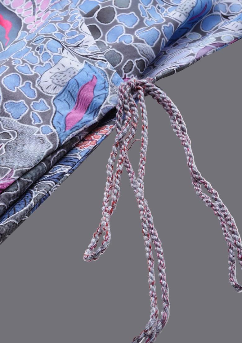 Grey Printed Viscose Kurta Set - Indya