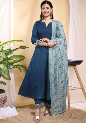 Navy Blue Solid Silk Kurta Set