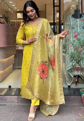 Yellow Woven Design Viscose Kurta Set