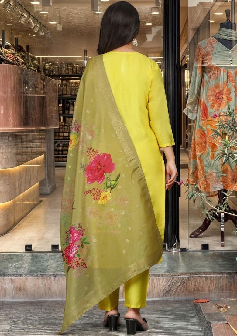 Yellow Woven Design Viscose Kurta Set - Indya
