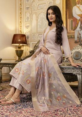 Lavender Embroidered Viscose Kurta Set