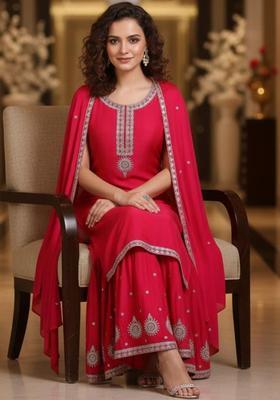 Pink Embroidered Silk Kurta Set