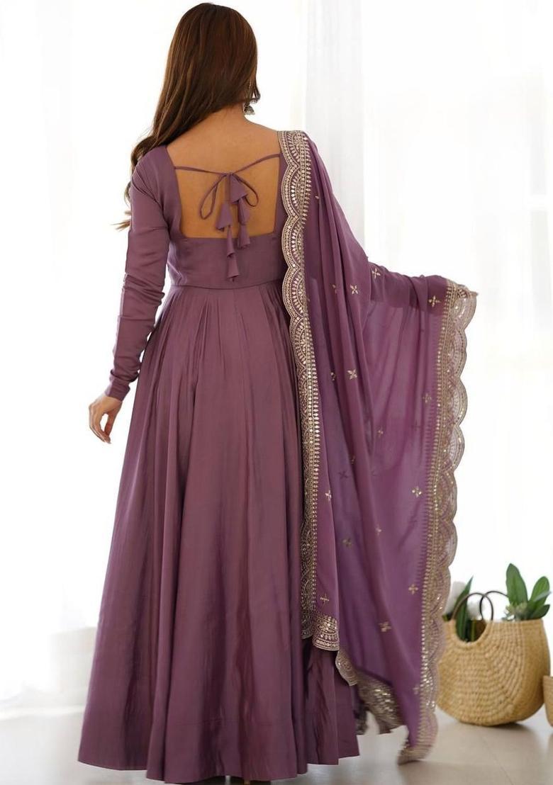 Lavender Solid Silk Kurta Set - Indya
