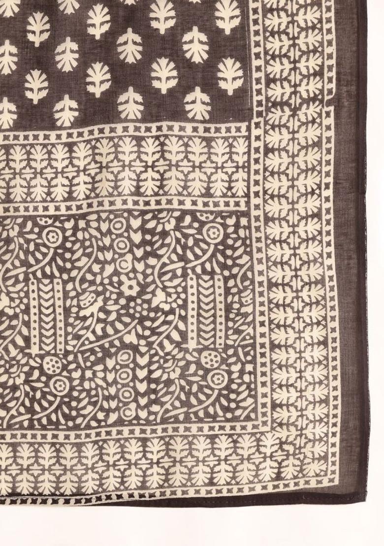 Black Printed Cotton Kurta Set - Indya