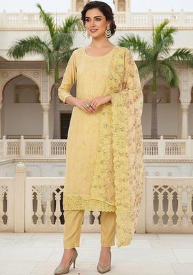 Yellow Embroidered Organza Kurta Set