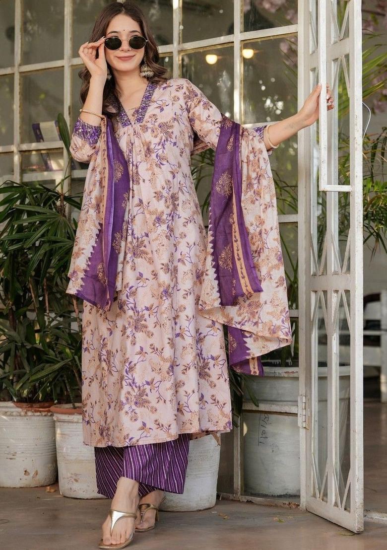 Peach Printed Cotton Kurta Set - Indya
