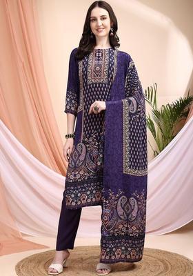 Purple Printed Silk Kurta Set