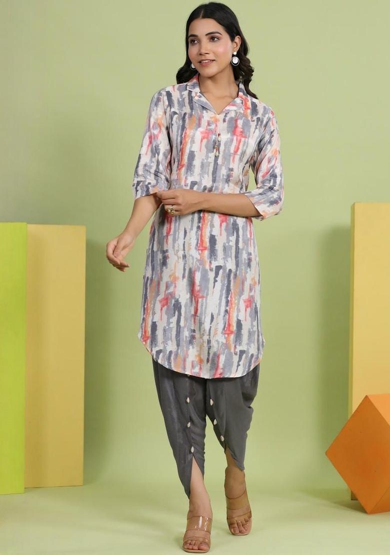 Multi Printed Cotton Kurta Set - Indya