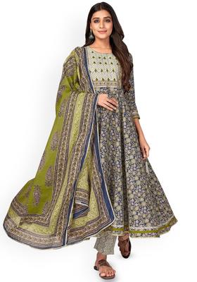 Blue Printed Cotton Anarkali Set