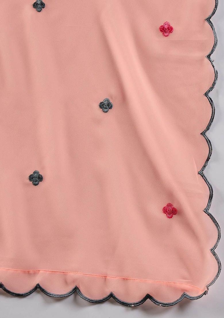 Peach Embroidered Georgette Kurta Set - Indya