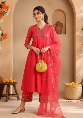 Pink Embroidered Silk Anarkali Set