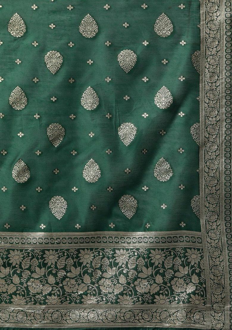 Green Woven Design Cotton Kurta Set - Indya