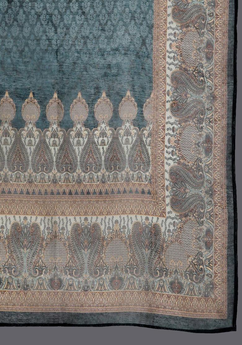 Green Printed Silk Kurta Set - Indya