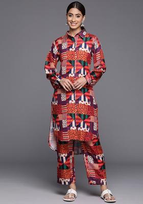 Orange Printed Cotton Kurta Set