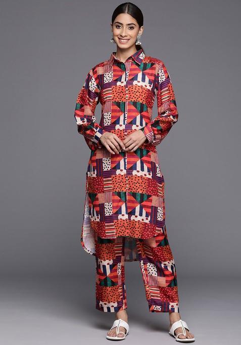 Orange Printed Cotton Kurta Set