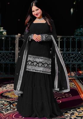 Black Embroidered Georgette Kurta Set