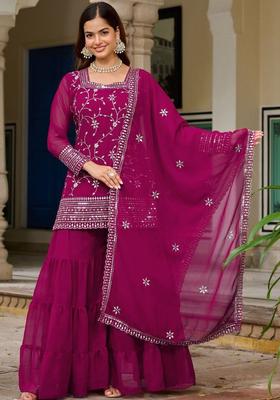 Magenta Embroidered Georgette Kurta Set
