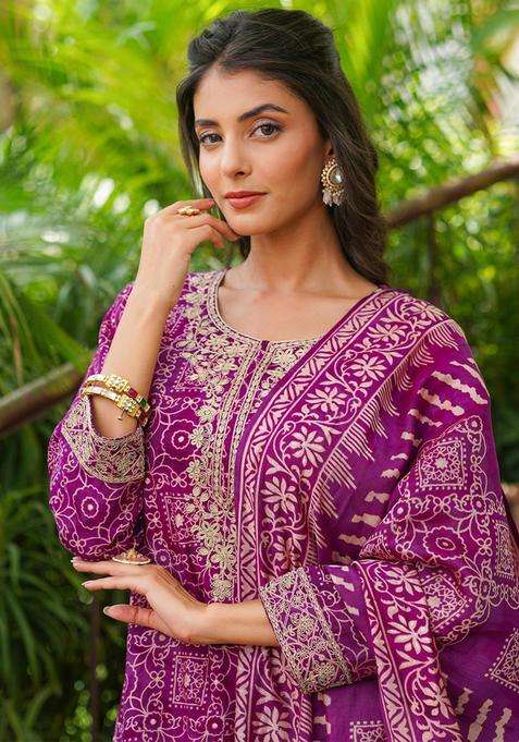 Purple Embroidered Silk Kurta Set