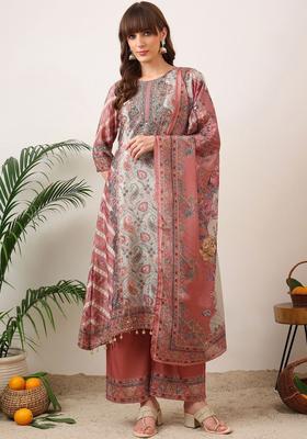 Multi Printed Silk Kurta Set