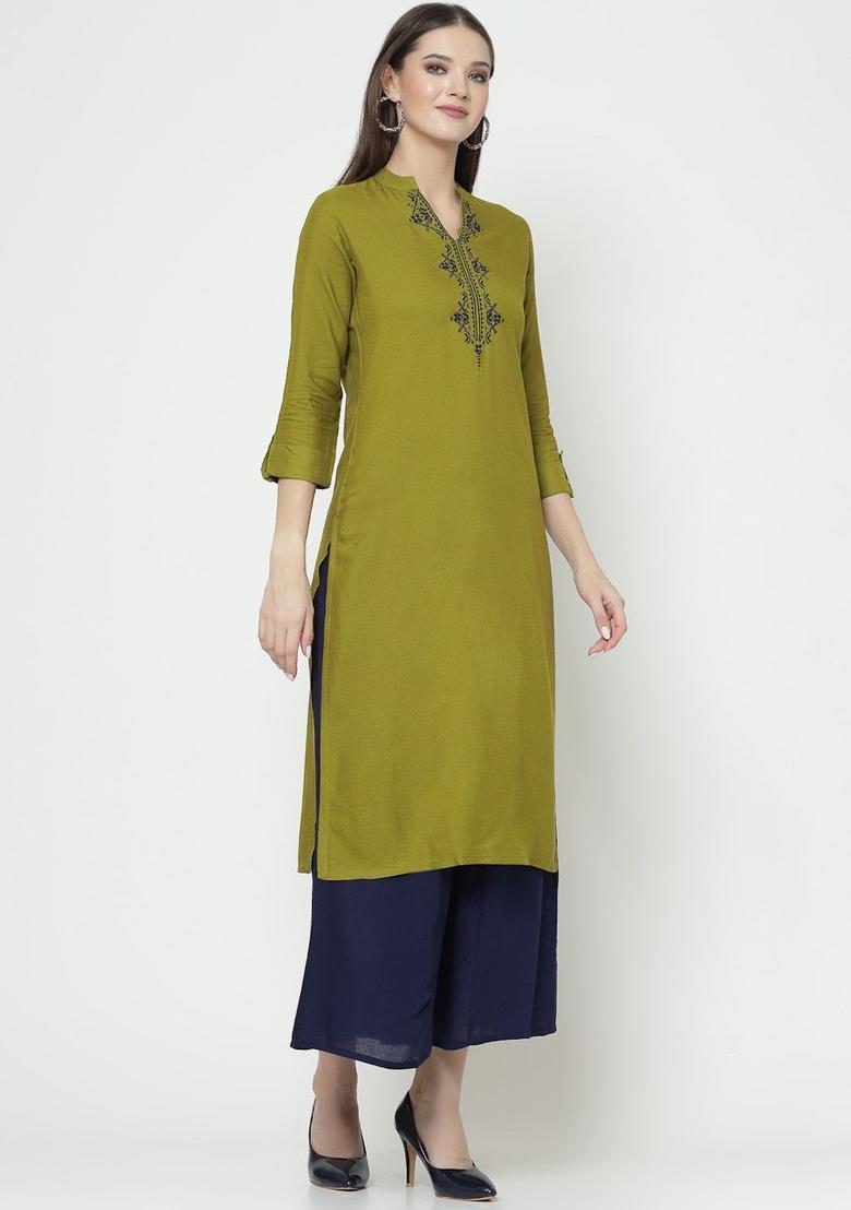 Green Yoke Design Viscose Kurta Set - Indya