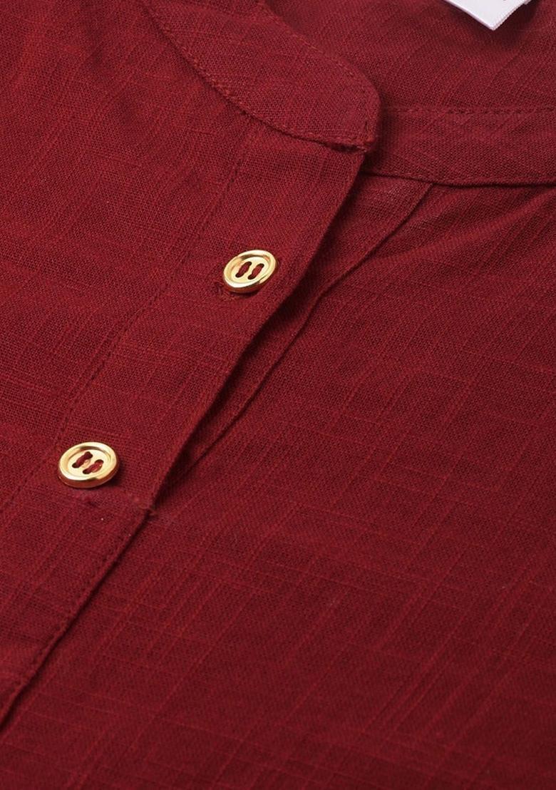 Maroon Solid Cotton Kurta Set - Indya