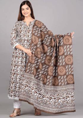 Coffee Brown Printed Viscose Kurta Set