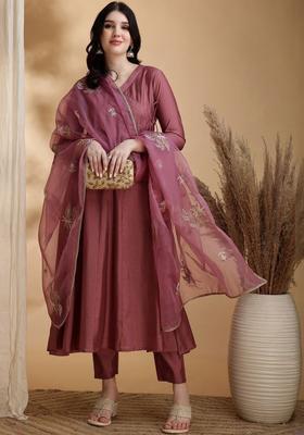 Maroon Solid Silk Kurta Set