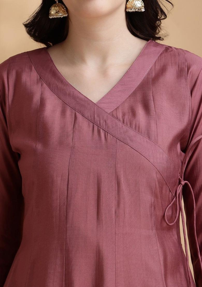 Maroon Solid Silk Kurta Set - Indya
