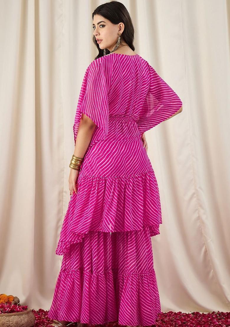 Pink Printed Georgette Kurta Set - Indya