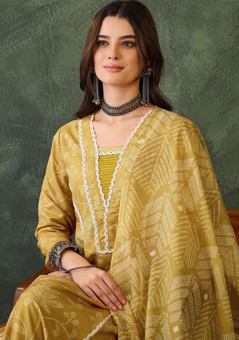 Yellow Printed Viscose Kurta Set - Indya