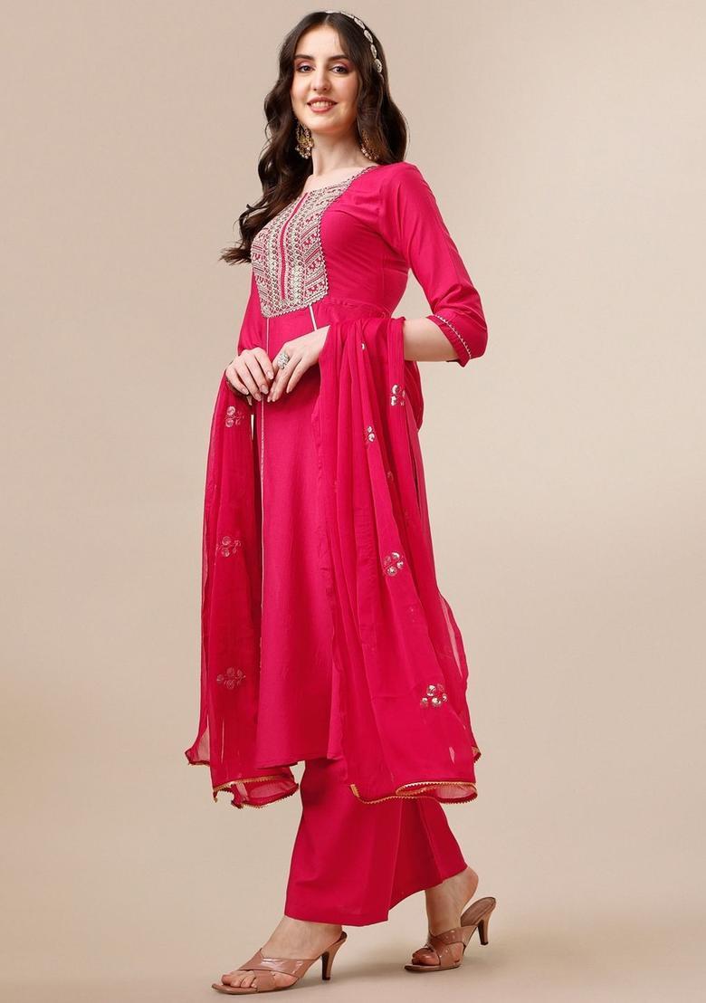 Pink Yoke Design Silk Kurta Set - Indya