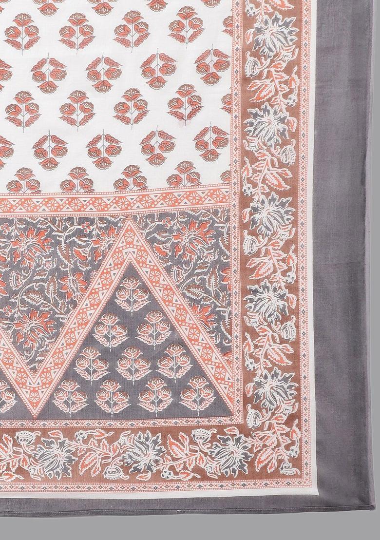 Grey Printed Cotton Anarkali Set - Indya