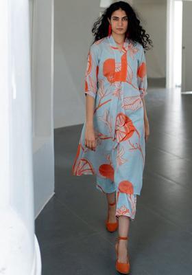 Orange Printed Cotton Kurta Set