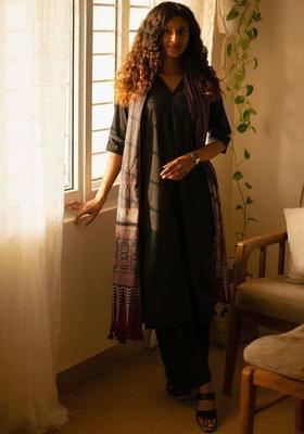 Black Solid Viscose Kurta Set