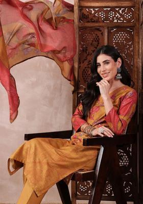 Mustard Printed Viscose Kurta Set