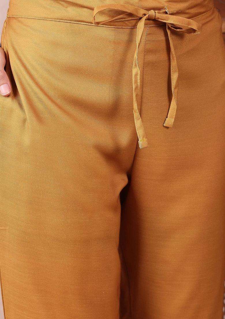 Mustard Printed Viscose Kurta Set - Indya