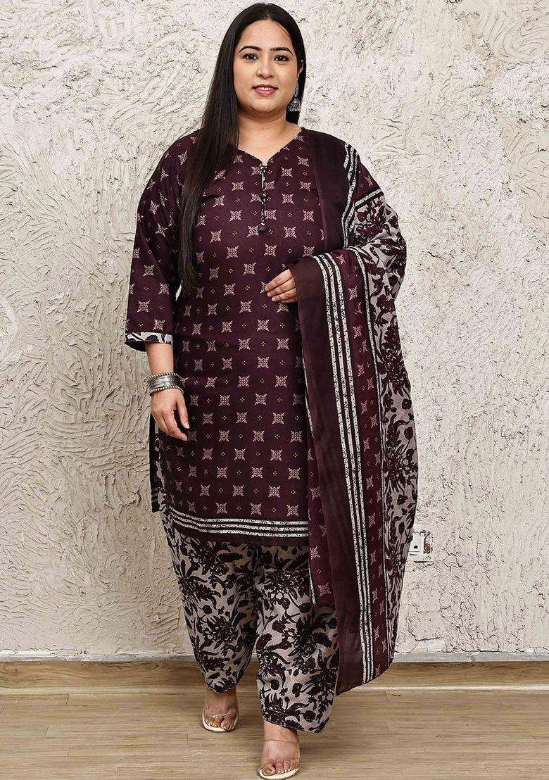 Maroon Printed Cotton Kurta Set - Indya