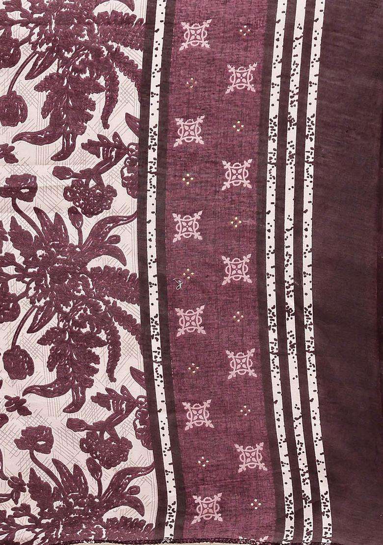 Maroon Printed Cotton Kurta Set - Indya