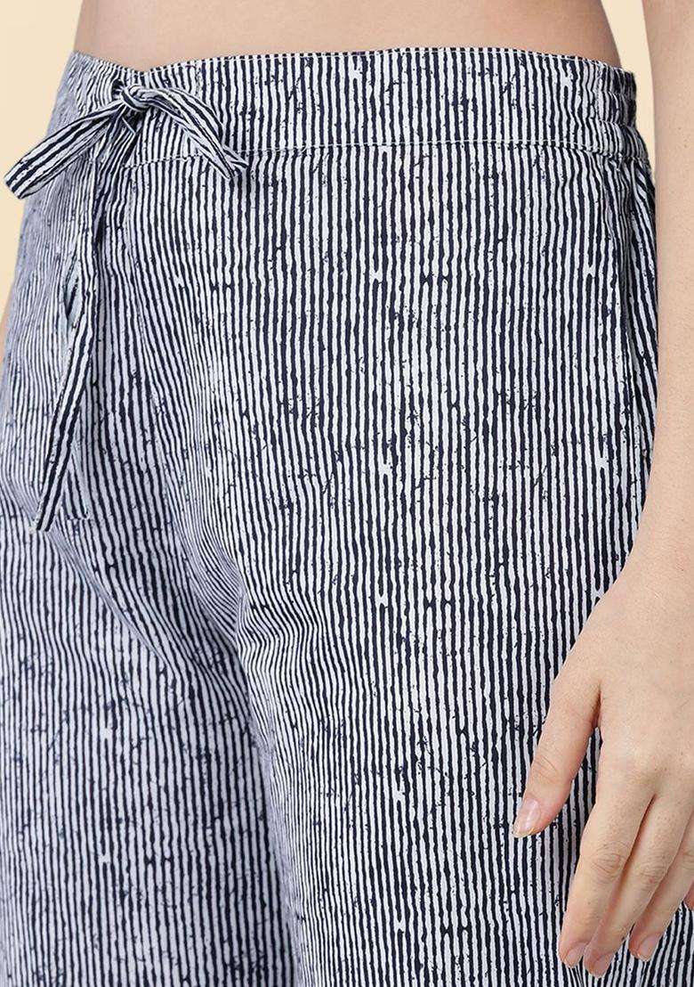 Navy Blue Printed Cotton Anarkali Set - Indya