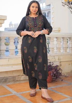 Black Printed Cotton Kurta Set