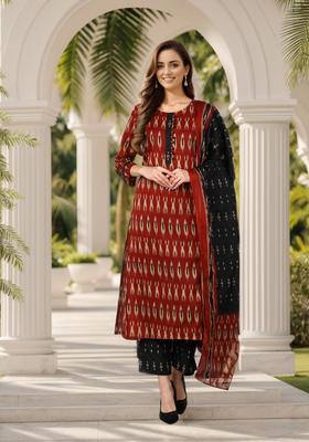 Maroon Printed Viscose Kurta Set