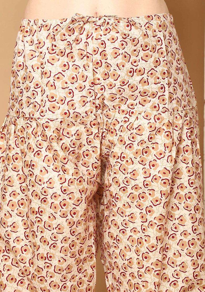 Maroon Printed Cotton Kurta Set - Indya