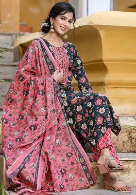 Teal Printed Viscose Kurta Set