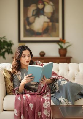 Grey Printed Viscose Kurta Set