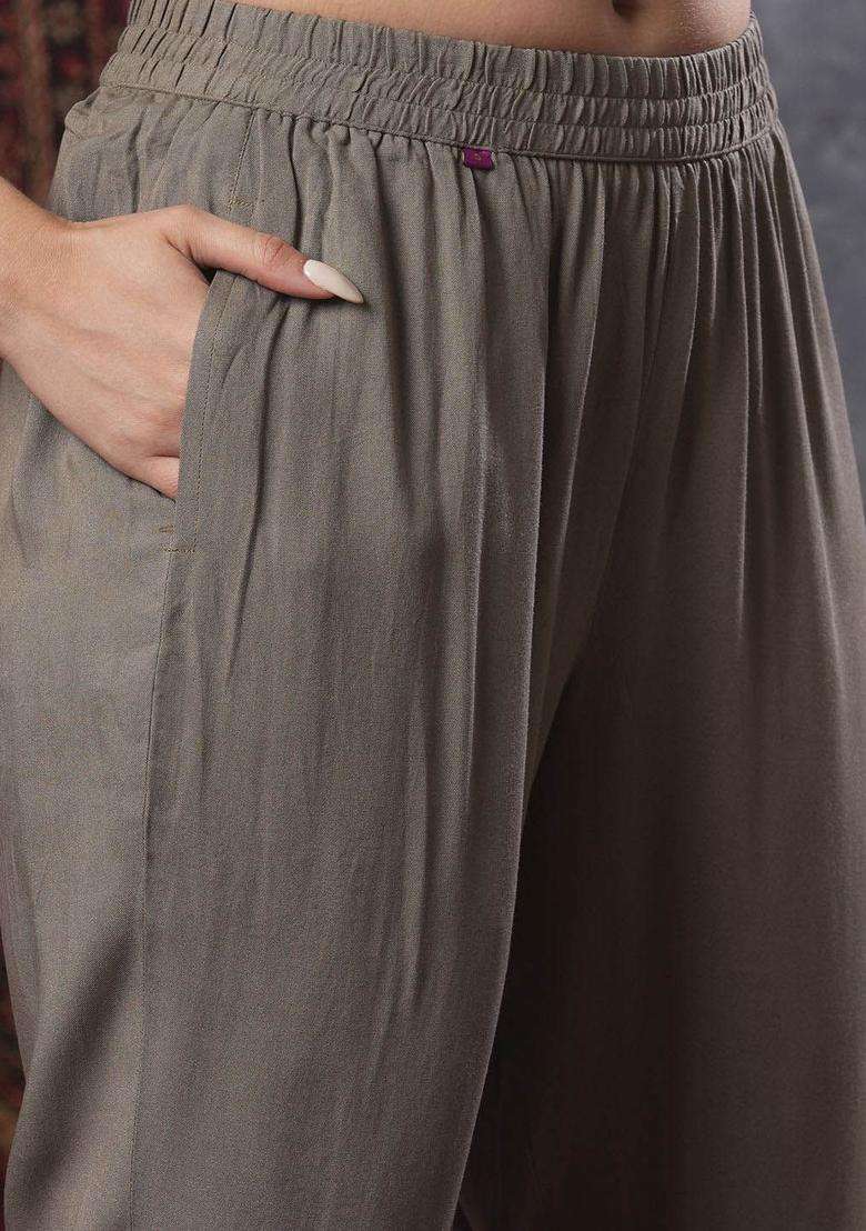 Grey Printed Viscose Kurta Set - Indya