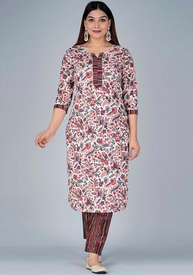 Brown Printed Cotton Kurta Set